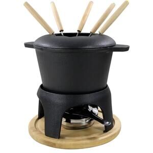 Fondue Set Cast Iron Black 12 piece set. Great for game day and parties.
